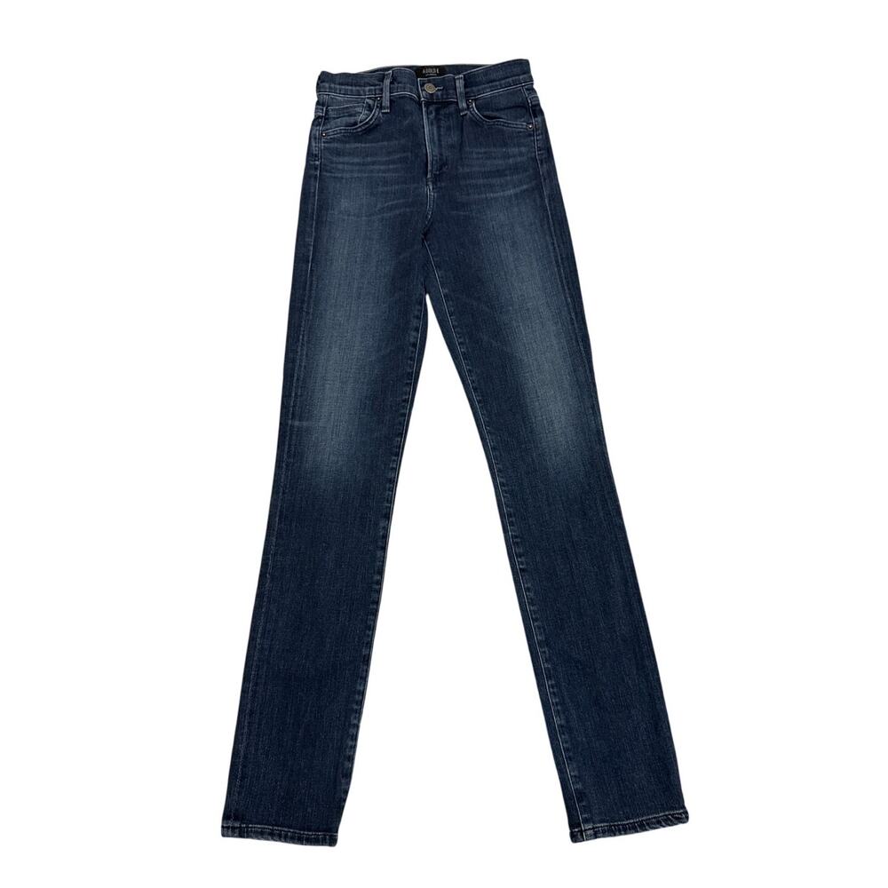AGOLDE Jeans Camile High Rise Slim Dark Blue Denim Jean In Jade Color Size 24